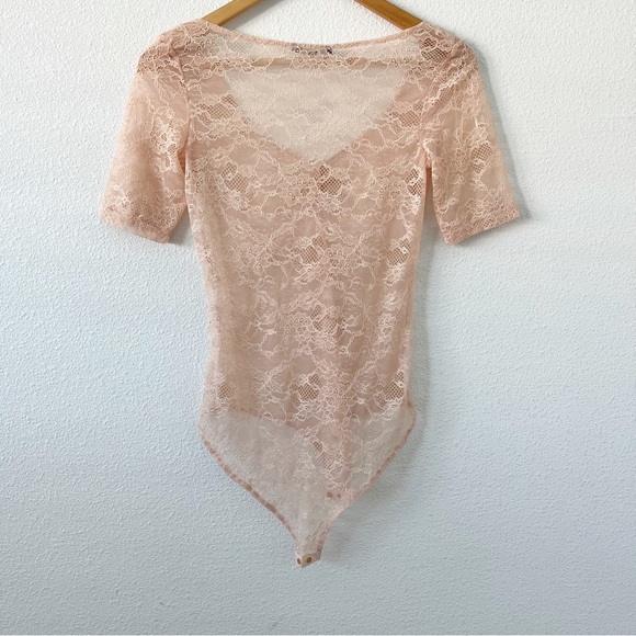 Zara Peach Floral Lace Sheer Bodysuit - Picture 8 of 9